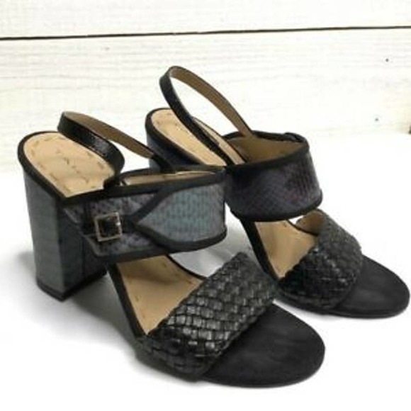 Tahari Shoes - Tahari Jada Chunky Ankle Braided Snakeskin Strap Heels Sandals Black Women's 8M